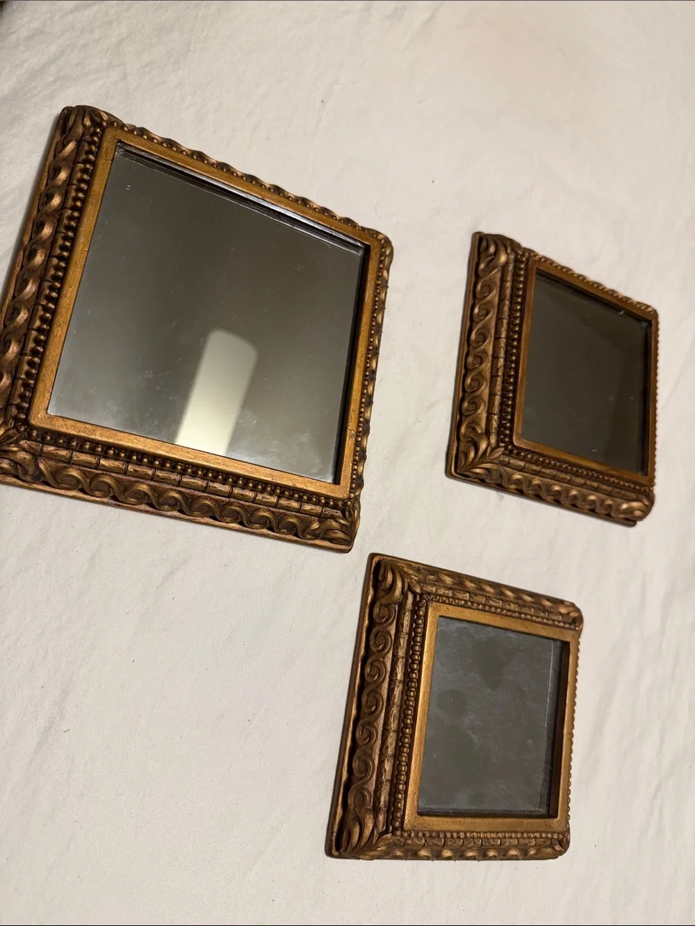 Set of Three Ornate Bronze Square Wall Mirrors